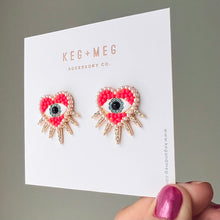 Load image into Gallery viewer, Evil Eye Heart Earrings
