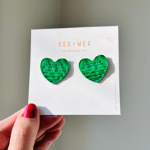 Load image into Gallery viewer, Green Heart Studs
